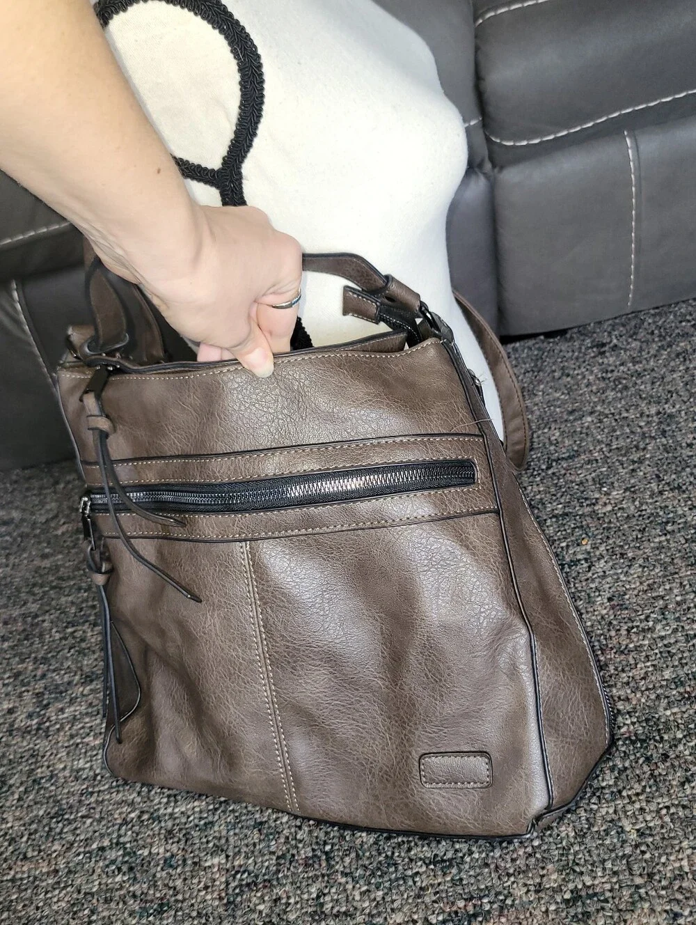 Brown Leather-Style Hobo Shoulder Bag - Casual Everyday